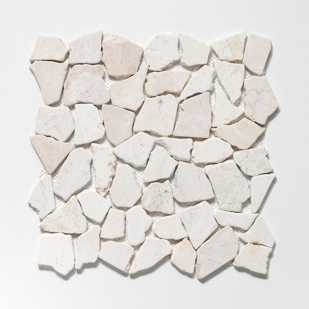 11" x 11" White Tumbled Marble Mosaic Tile