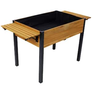 52.7 in. x 23.6 in. x 8.63 in. Wood Rectangular Raised Garden Bed with Folding Storage Shelf, Metal Leg Wood Planter