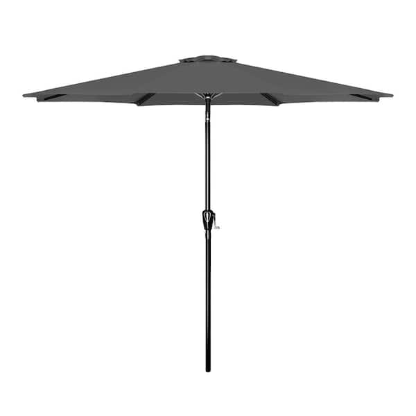 Unbranded 9 ft. Steel Push-Up Patio Umbrella with Tilt Adjustment and Crank Lift System for Lawn, Backyard, Pool, Market in Grey