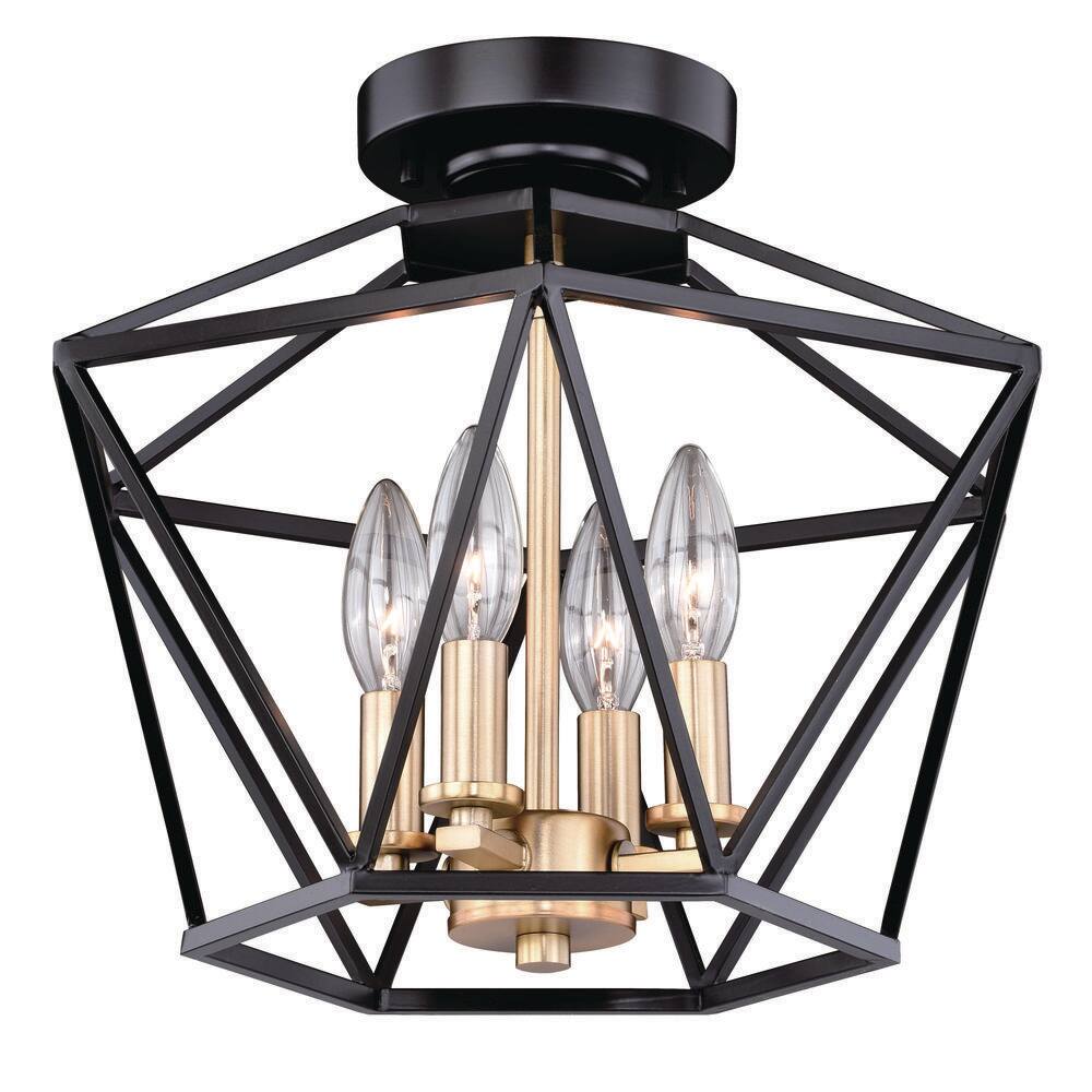 Turin Noble Bronze and Natural Brass Geometric Cage Semi-Flush Mount Light