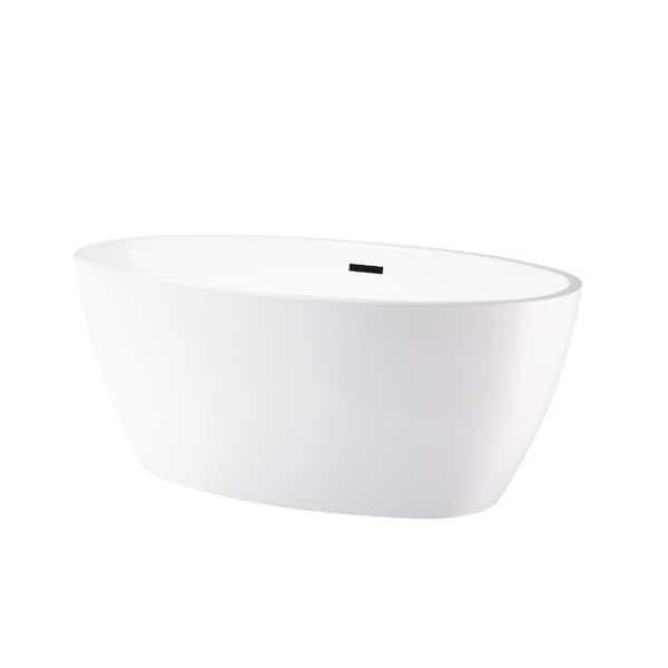 Vanity Art Amiens 69 in. x 40 in. Acrylic Flatbottom Freestanding Soaking Bathtub with Center Drain in White/Matte Black