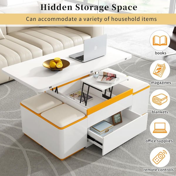 Harper & Bright Designs White 47.2 in. Modern Rectangle Lift-Top