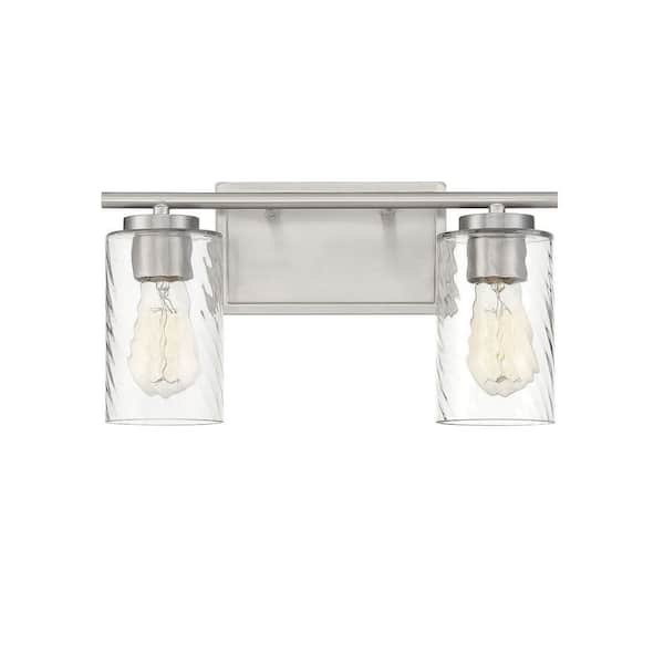TUXEDO PARK LIGHTING 15 in. W x 8.26 in. H 2-Light Brushed Nickel Bathroom Vanity Light with Clear Cylinder Glass Shades