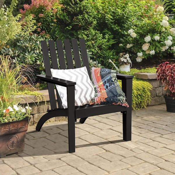 Black Patio Wood Lawn Adirondack Chair Lounge Armrest Garden Deck