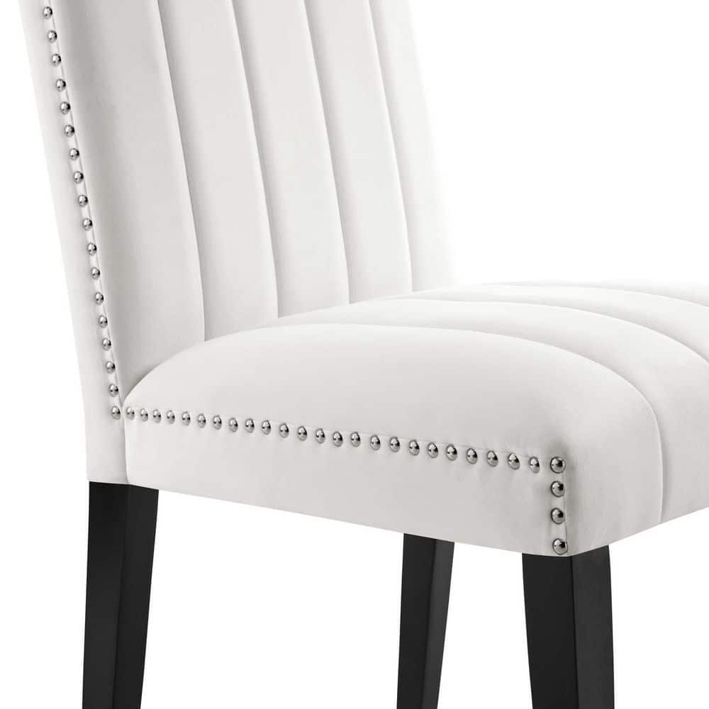 White Velvet Upholstered Parsons Side Chair Set with Wood Legs
