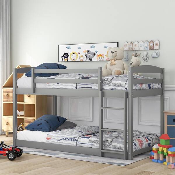 Gray Wood Twin Bunk Bed Over, Small Kids Bunk Beds