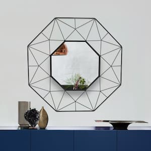 Medium Octagonal Black Metal Frame Modern Mirror (25 in. H x 25 in. W)