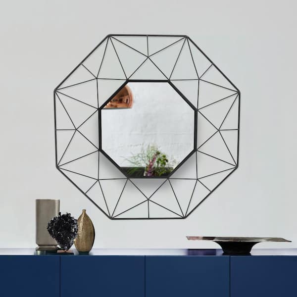 StyleWell Medium Octagonal Black Metal Frame Modern Mirror (25 in. H x 25 in. W)