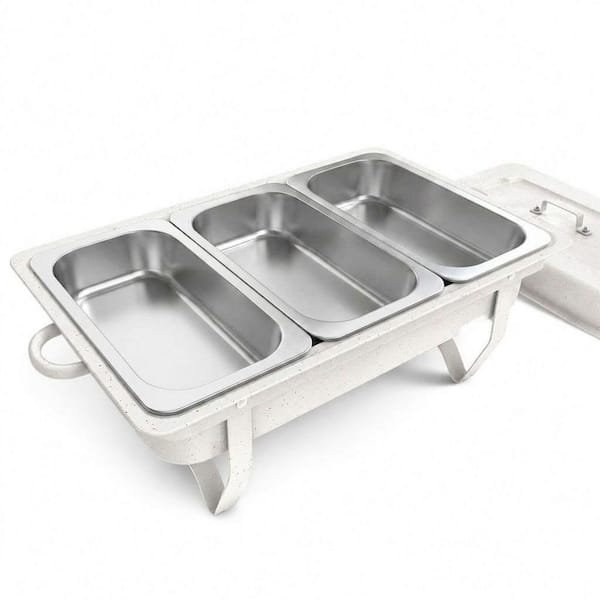 4-Pack 9 qt. Stainless Steel Chafing Dish Buffet Set 7 Food Pans White Wedding Catering Server Tray Dishes