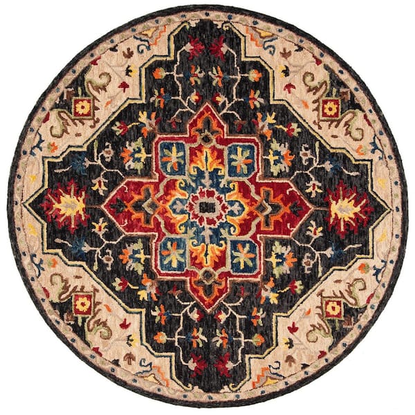 SAFAVIEH Aspen Charcoal/Cream 9 ft. x 9 ft. Round Border Area Rug ...