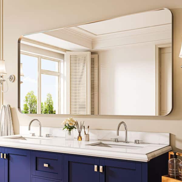 72 in. W x 36 in. H Rectangular Aluminum Framed Wall Bathroom Vanity Mirror in Silver