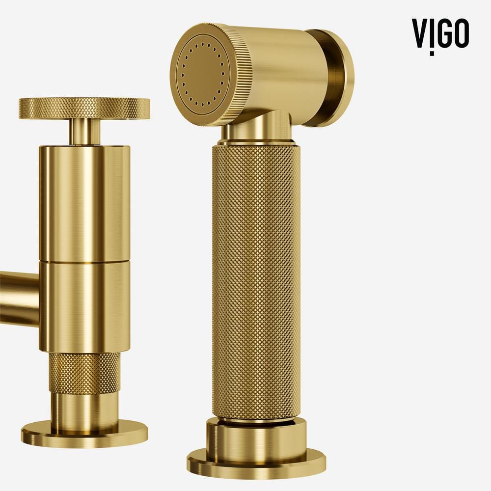 Matte Brushed Gold 12" Bridge Kitchen Faucet with Pull-Out Sprayer