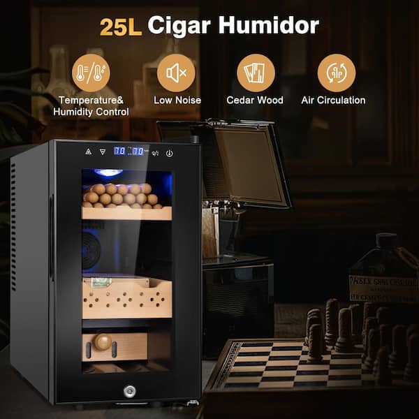 10.3 in.SingleZone SpanishCedar WoodElectricCigarHumidor 35L Storage 250Counts, Humidity and TemperatureControl in Black