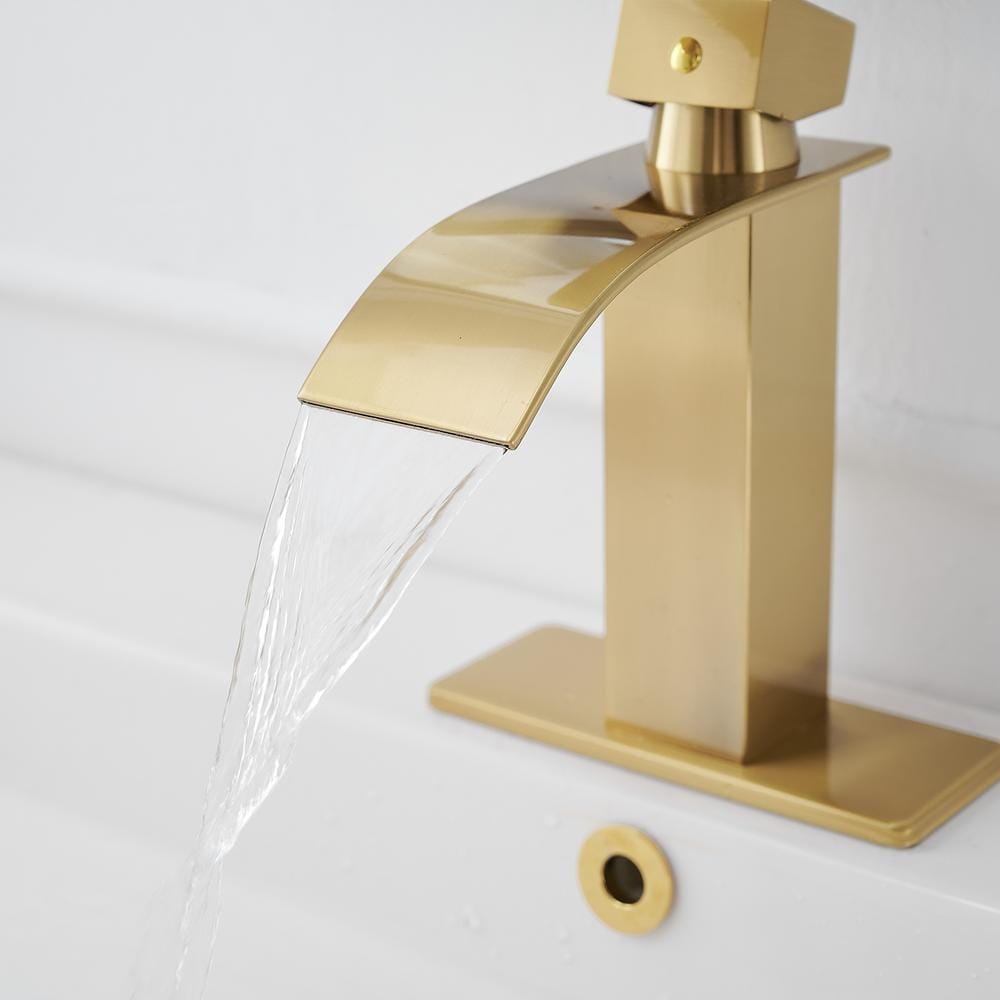 Brushed Gold Single Handle Low-Arc Bathroom Faucet with Drain