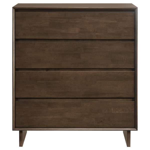 Genu Tall Dresser Chest, 4 Drawers, Fingertip Handles, Walnut Brown
