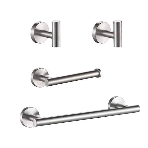 Bathroom Accessories Set Wall Mounted 4Piece，Towel Bar, Toilet Paper Holders and 2 Robe Hooks Brushed Nickel