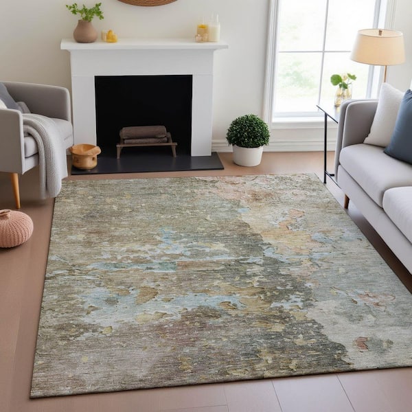 Mayfield Premium Machine Washable Abstract AMF1234 Brown 3 ft. x 4 ft. Area Rug