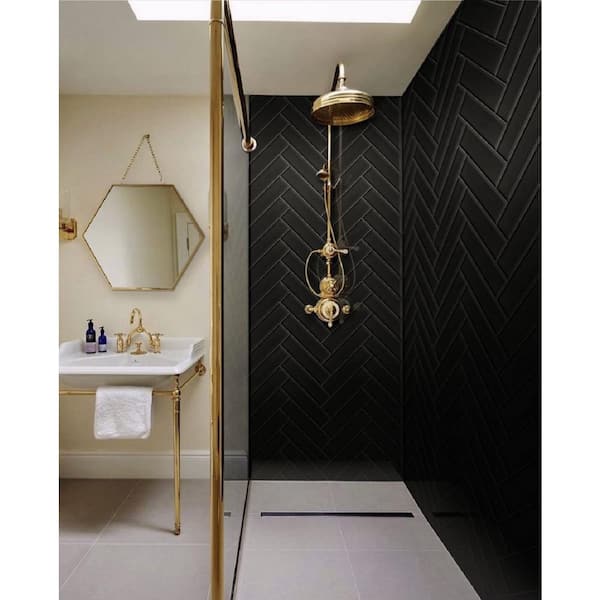 Colorway 4 in x 16 in Black Glass Mosaic Polished Wall and Floor Tile (25 Cases/133.33 sq. ft. /Pallet)