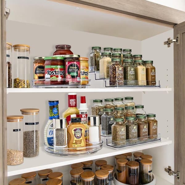 Clear Condiment Organizer, Pantry Spice organizer Set of 3, (2) 3-Tier Seasoning Organizer and (1) Lazy Susan Turntable