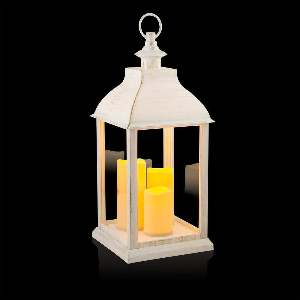 22" White Plastic LED Flameless Candle Lantern