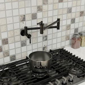 1.8 GPM Solid Brass Wall Mounted Foldable Kitchen Pot Filler with Mounting Hardware and Double Handle in Matte Black