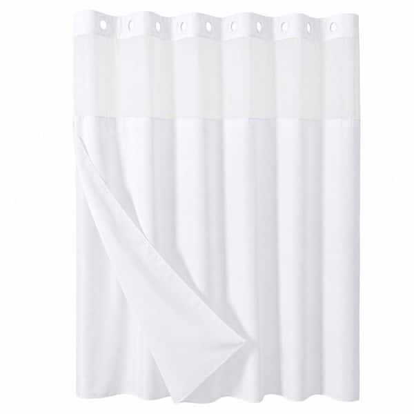 71 in. W x 74 in. L Polyester Shower Curtain with Ringless Design, Snap-On Liner and Magnets for Bathroom, in White
