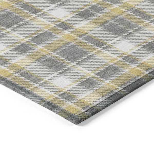 Gray Yellow and White 2 ft. x 3 ft. Woven Plaid Rectangle Indoor/Outdoor Area Rug