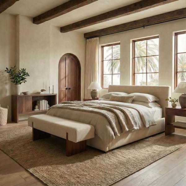 Kandiss 55.5 in. Beige/Brown Entryway Bench