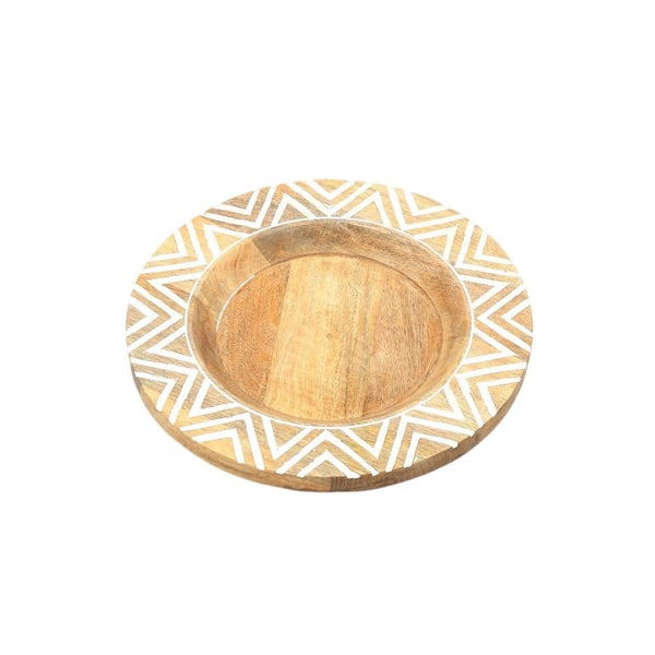 White Round Wood 13 in. Decorative Bowls (1 Pc)