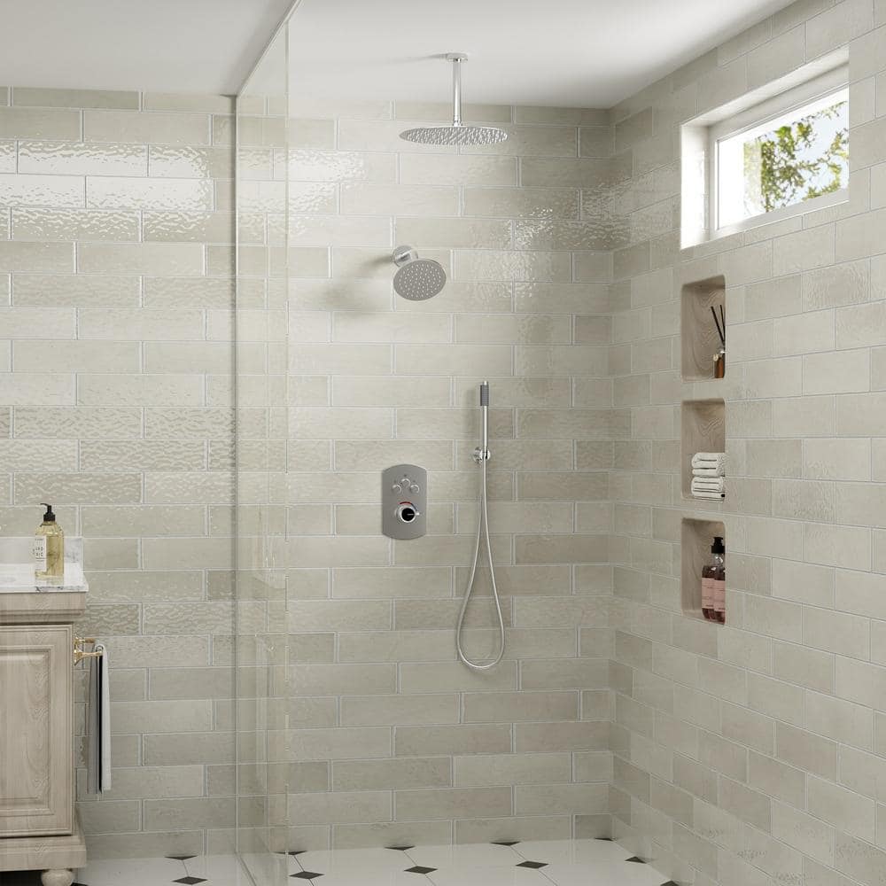 Brushed Nickel Dual Rainfall and Handheld Shower System with 12-inch Ceiling Mount