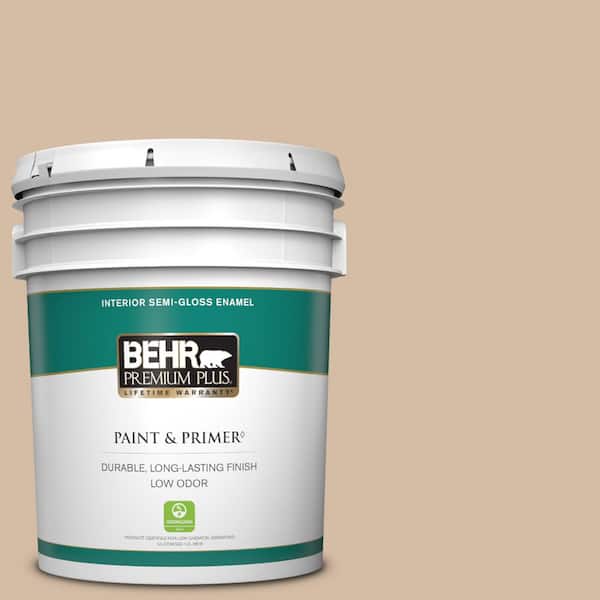 BEHR PREMIUM PLUS 5 gal. #290E-3 Classic Taupe Semi-Gloss Enamel Low Odor Interior Paint & Primer