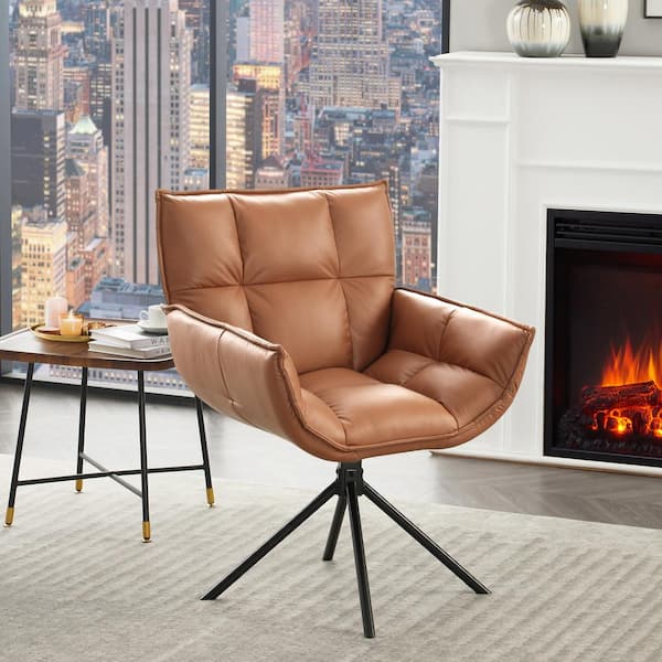 Art Leon Mid-Century Modern Faux Leather Upholstered Swivel Accent Chair offers Light