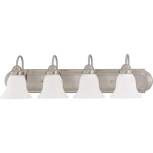 4-Light Brushed Nickel Vanity Light with Frosted White Glass