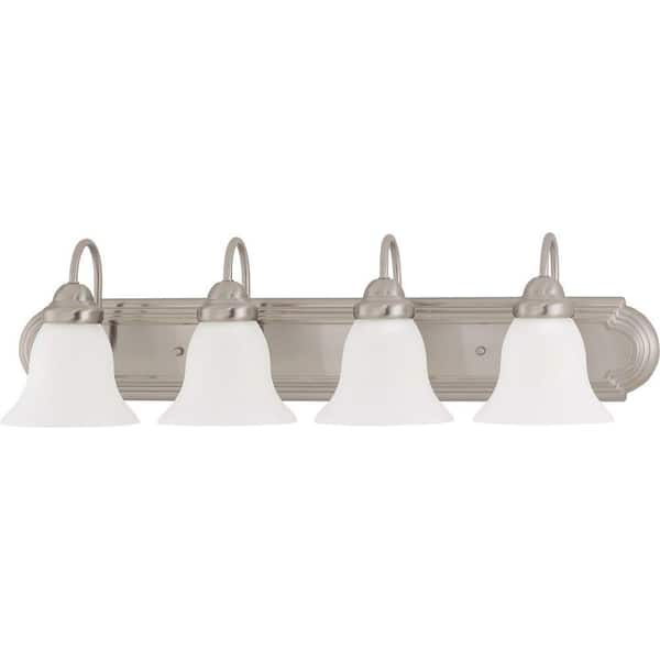 4-Light Brushed Nickel Vanity Light with Frosted White Glass
