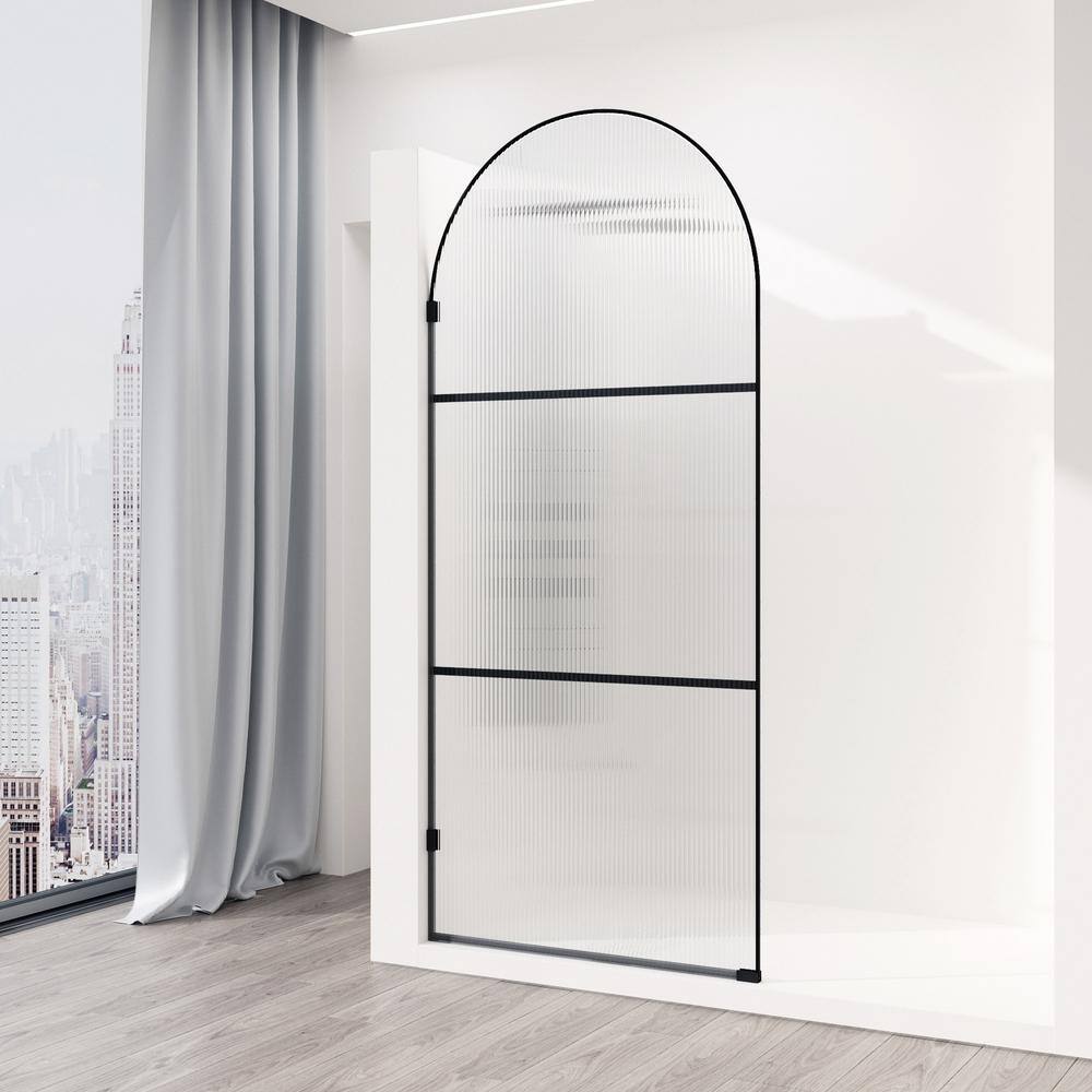 Arden Matte Black 34" x 78" Framed Shower Screen with Fluted Glass