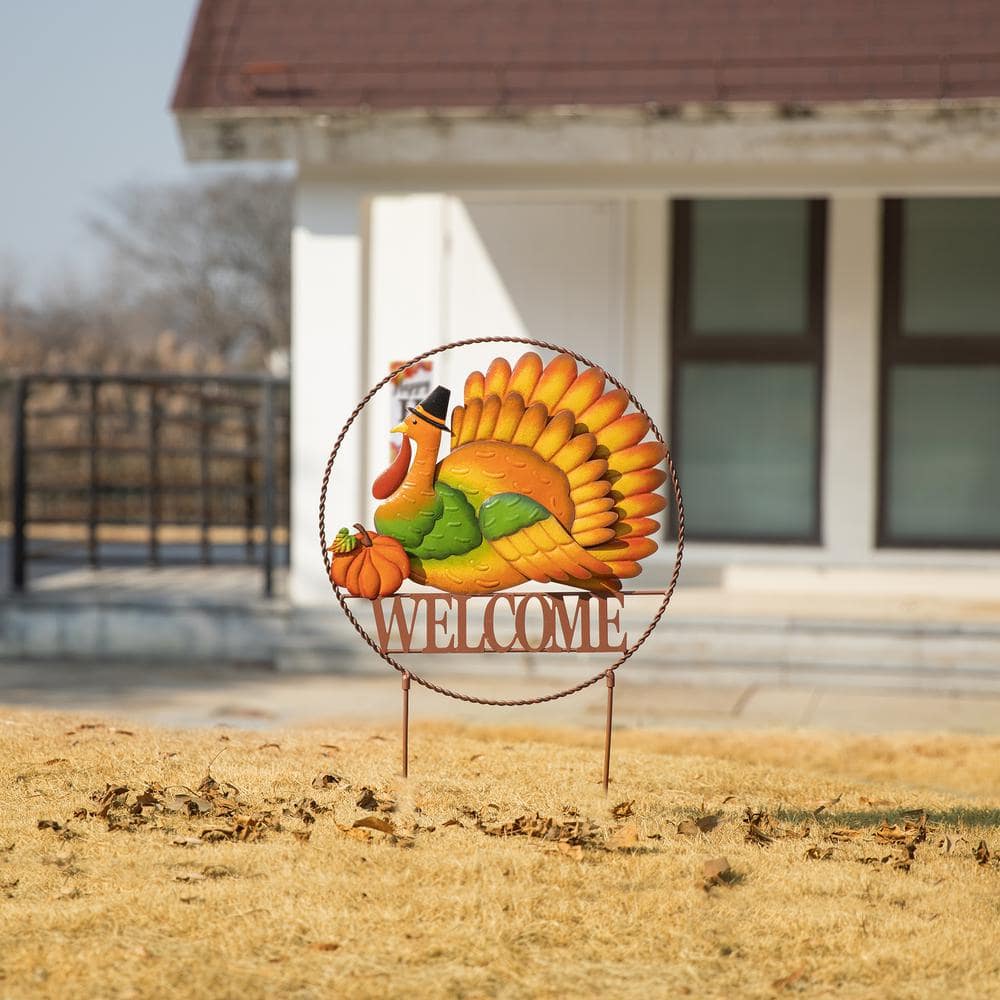 30" Thanksgiving Metal Turkey Yard Stake with Welcome Sign