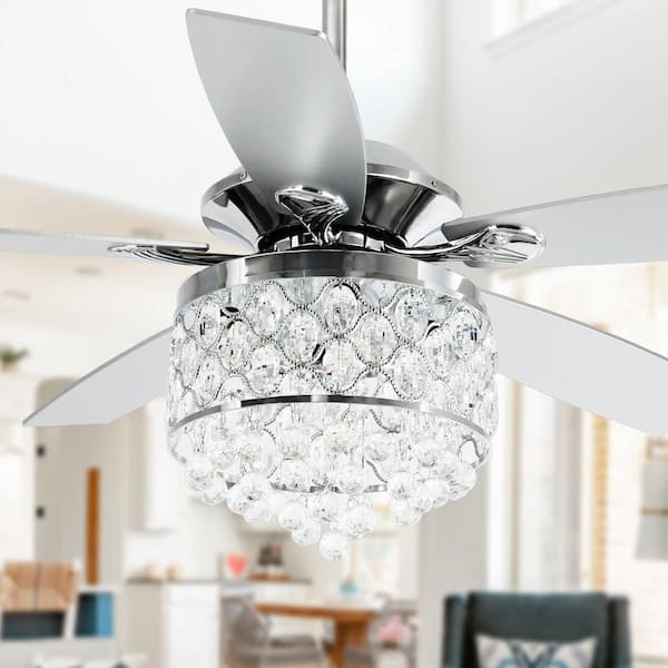 Parrot Uncle Amold 52 In Indoor Chrome Downrod Mount Crystal Chandelier Ceiling Fan With Light And Remote Control Af6218a110v The Home Depot - Crystal Chandelier Ceiling Fan Home Depot