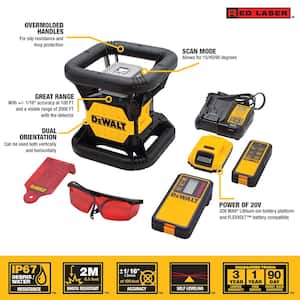 20V MAX Lithium-Ion 200 ft. Red Self Leveling Rotary Laser Level with Detector, 2.0Ah Battery, Charger, and TSTAK Case