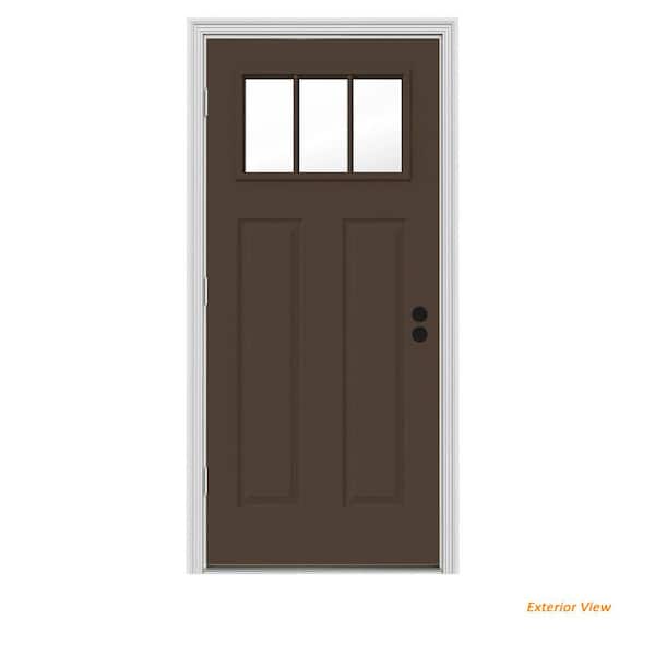 JELD-WEN 32 in. x 80 in. 3 Lite Craftsman Dark Chocolate Painted