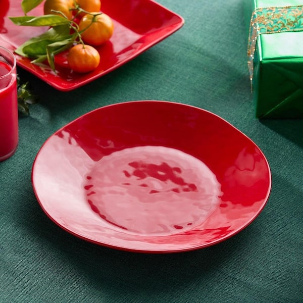 Berry Red Christmas Round 13 in. Red Stoneware Platter