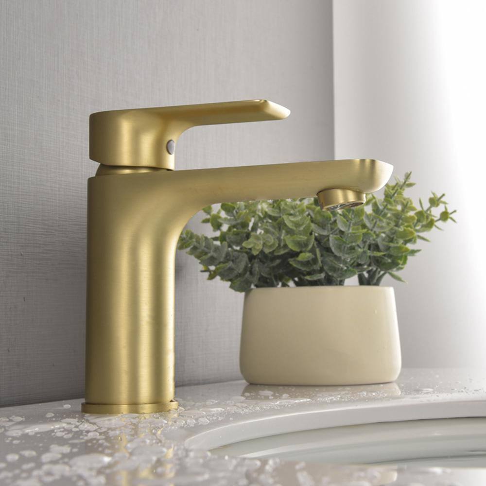 Brushed Gold Single Handle Low Arc Bathroom Faucet