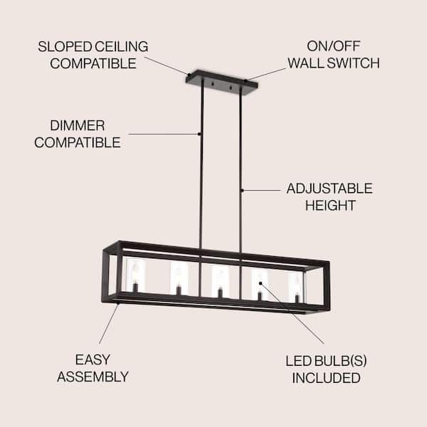JONATHAN Y Anna 38.5 in. 5-Light Oil Rubbed Bronze Metal/Glass LED