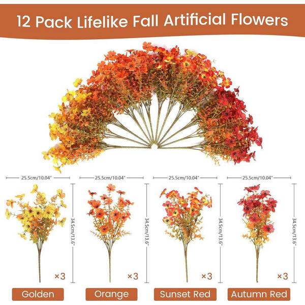 13.6 in. Orange Yellow Outdoor Artificial Orchid Flower 12 Bundles