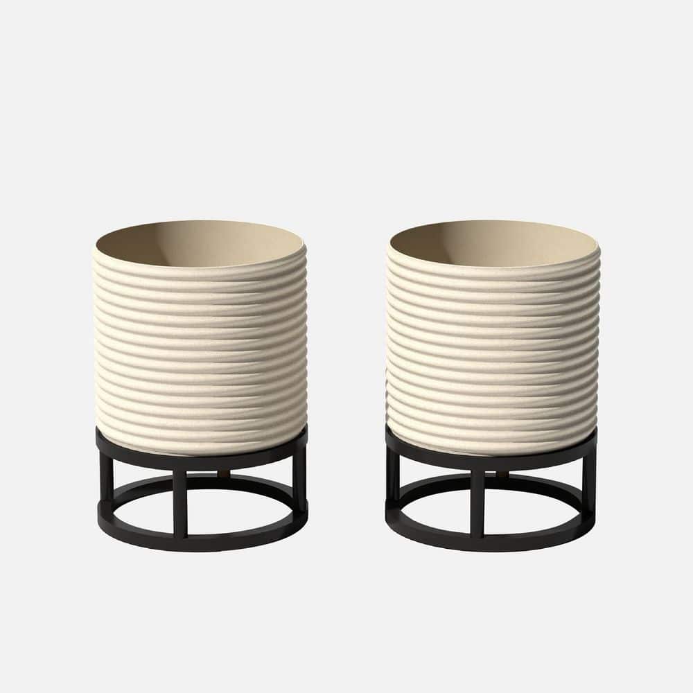 Mod 18.5 in. Raised with Stand Round Sand Plastic Planter with Black Stand (2 Pack) price history on PriceWatchPro