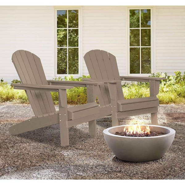JUSKYS All-Weather Brown Plastic Adirondack Chair (2-Pieces)