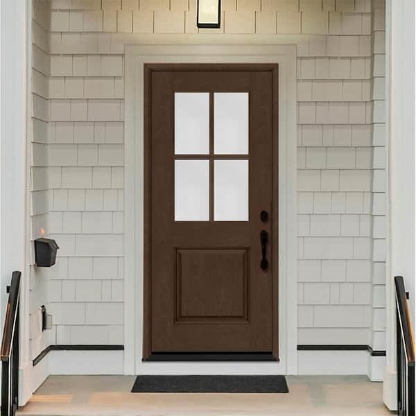 Regency 36 in. x 80 in. 1/2-4 Lite Clear Glass LHIS Hickory Stain Mahogany Fiberglass Prehung Front Door