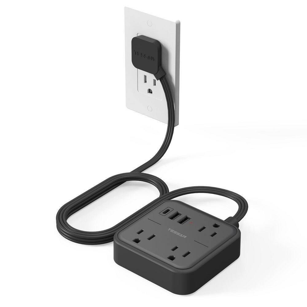 Black 5 ft. 3-Outlet Surge Protector Power Strip Flat Extension Cord, Wall Charger for Home, Office, School, Dorm Room price history on PriceWatchPro