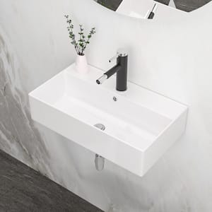 21 in. Wall-Mounted Ceramic Rectangular Bathroom Sink in White with Overflow
