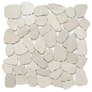 Cultura Ivory Honed and Tumbled 11.81 in. x 11.81 in. x 8 mm Pebbles Mesh-Mounted Mosaic Tile (1 sq. ft.)