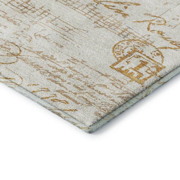 Mayfield Premium Machine Washable Abstract AMF2209 Gold 8 ft. x 8 ft. Round Rug